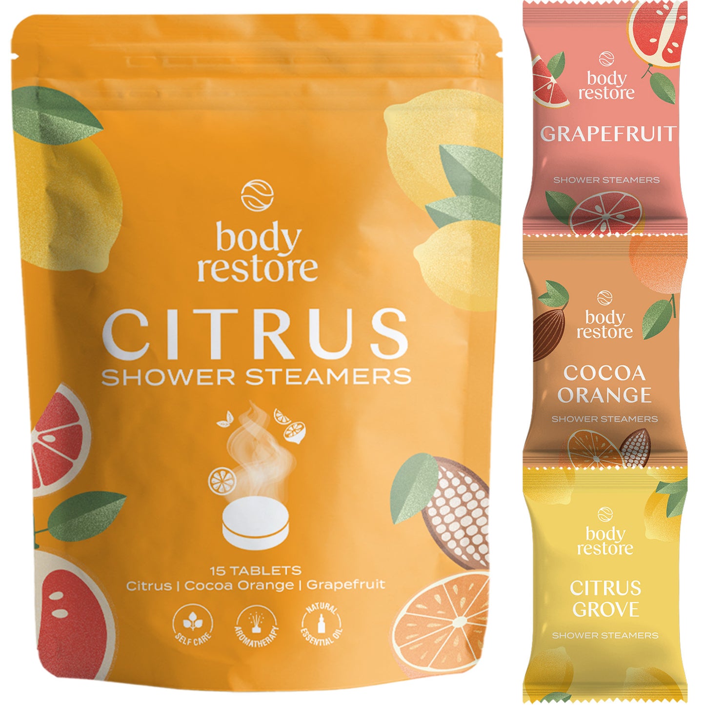 Body Restore Showersteamers Citrus - Luxe Cadeaupakket (15 stuks) - Ideaal Geschenk voor Feestdagen, Verjaardagen & Moederdag