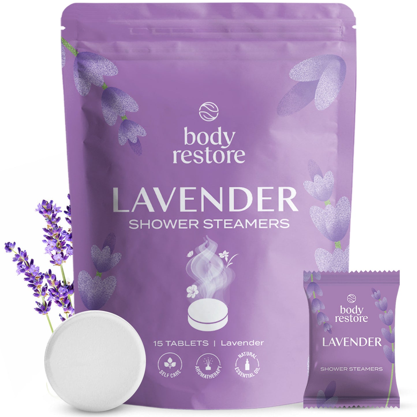 Body Restore Showersteamers Lavendel - Luxe Cadeaupakket (15 stuks) - Ideaal Geschenk voor Feestdagen, Verjaardagen & Moederdag